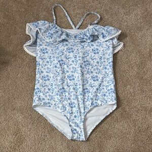 Crown & Ivy Kids White Swimsuit with Blue Floral Trim